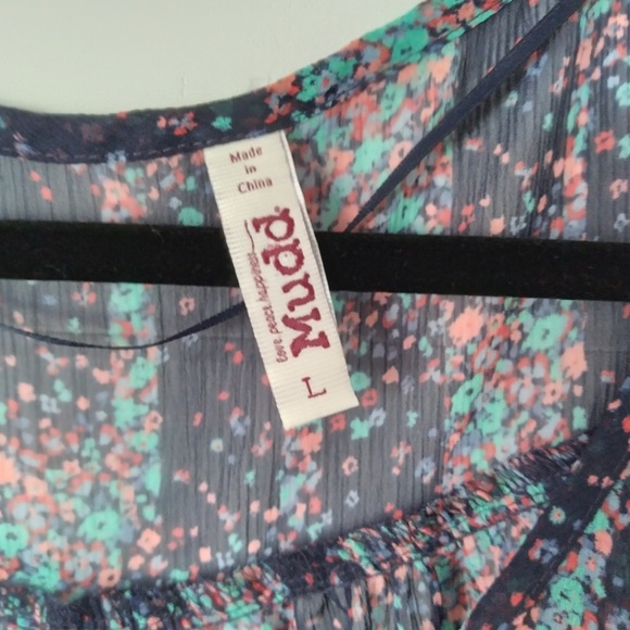 🦋3/40 MUDD Button up Sheer Bobble Edge Top (L) - Picture 3 of 6